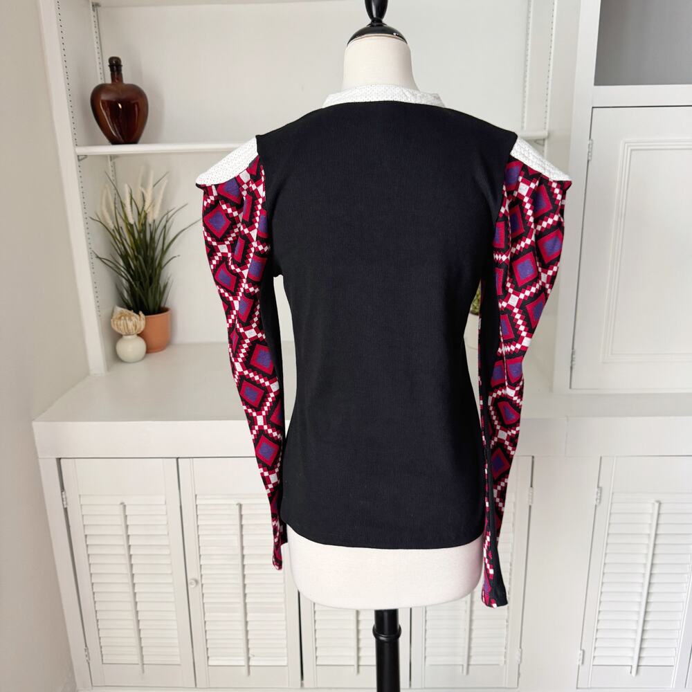 Nuvula Black Ribbed Knit Geometric Strong Shoulder Sweater Size L - Picture 3 of 9
